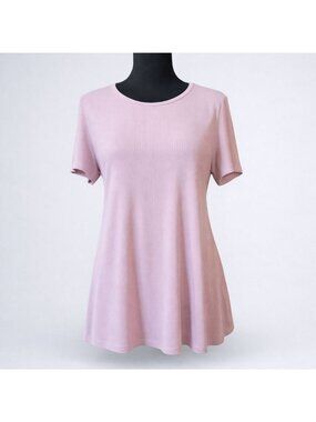 Short Sleeve pink scoop neck ribbed stretch maternity top Medium back tie tunic